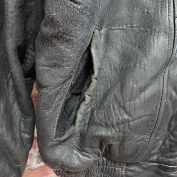 Saxony Vintage Leather Bomber Jacket | Men’s Size 40 | Black Full Zip - Picture 6 of 11